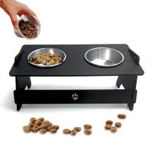 Comedouro Bebedouro Gato e Cachorro Elevado Pet Mdf Preto