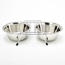 Comedouro bebedouro para caes gatos aço inox duplo elevado antiderrapante 240ml cada tigela