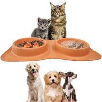 Comedouro Bebedouro Silicone 2 Em 1 Cachorro Gato Pet Tapete Dobravel Portatil Animais Estimaçao Viagem Passeio Caminhada Petshop