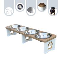 Comedouro Cachorro Pet Elevado Quadruplo Linear MDF - Inox Comedouro Cachorro Pet Elevado Quadruplo Linear MDF - Inox