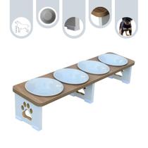 Comedouro Cachorro Pet Elevado Quadruplo Linear MDF - Porcelana Comedouro Cachorro Pet Elevado Quadruplo Linear MDF - Porcelana