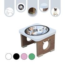 Comedouro Cachorro Pet MDF Elevado Colors Branco - Inox