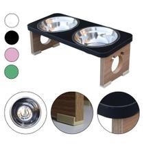Comedouro Cachorro Pet MDF Elevado Duplo Colors Preto - Inox Comedouro Cachorro Pet MDF Elevado Duplo Colors Preto - Inox
