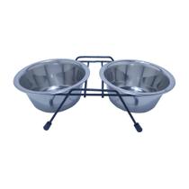 Comedouro Chalesco Duplo Inox com base 240ml, 480ml e 1L para cachorro e gato