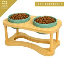 Comedouro Colorido Cães E Gatos Elevado Ergonomico Duplo Em Porcelana Branco Rosa Verde