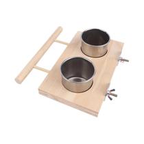Comedouro De Aço Inoxidável Para Pássaros Com Suporte De Madeira Para Papagaio, Calopsita, Agapornis