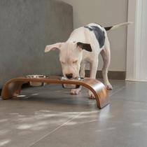 Comedouro de Cachorro e Gato Pet Elevado Duplo Grande Teseu Cor Nogueira