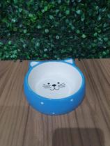 Comedouro de Cerâmica Cara de Gato Azul