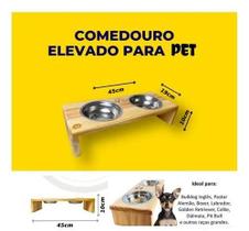 Comedouro De Madeira Para Caes E Gatos Com 2 Tigelas