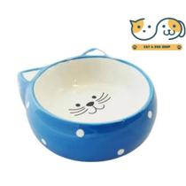 Comedouro De Porcelana Cat Face Azul/Vermelho 200ml Comedouro De Porcelana Cat Face Azul/Vermelho 200ml