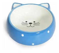 Comedouro de Porcelana Face Cat Azul Fundo 200ml - Acquapet
