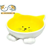 Comedouro de Porcelana Gato Amarelo/Branco 150ml