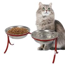 Comedouro Duplo Alto Inox Pet para Gatos Ração e Agua PetGang: Vermelho Comedouro Duplo Alto Inox Pet para Gatos Ração e Agua PetGang: Vermelho