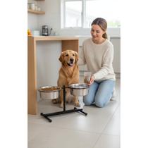 Comedouro Duplo Cães Grande Regulável Alto Alumínio