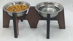 Comedouro Duplo Cleverpet em MDF 2 Tigelas Inox 27x15x11cm Design Moderno Comedouro Duplo Cleverpet em MDF 2 Tigelas Inox 27x15x11cm Design Moderno