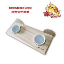 Comedouro Duplo com Ventosas Play Psitas. Potes de Porcelana de 30ml.