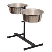 Comedouro Duplo Elevação Ajustável Com 2 Potes Inox 1450ml