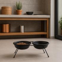 Comedouro Duplo Elevado 25x10cm 2 Tigelas 12cm Pet Pequeno