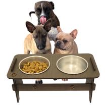 Comedouro Duplo Elevado MDF e Aluminio 600 ML Cães e Gato Pet