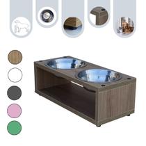 Comedouro Duplo Gato Elevado Cachorro Pet MDF Luke Amadeirado - Inox