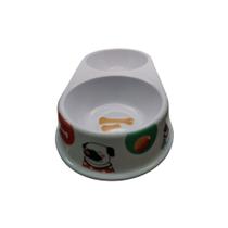 Comedouro Duplo Médio para Animais de Estimação 500ml - Branco Decorado
