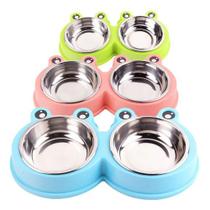 Comedouro Duplo para cães Gatos Bebedouro Pra Cachorros Pet Duplo Tigela Inox - Pequeno