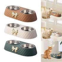 Comedouro Duplo para cães gatos cachorros Tigela Inox Bebedouro para Pets Pequeno Porte Lacinho