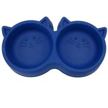 Comedouro Duplo para Gatos Luxo Azul Formato Gatinho - Pet Injet