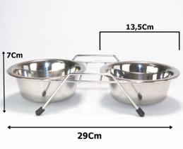 Comedouro Duplo Para Pet Porte Pequeno Cães E Gatos Inox Nº2 Chalesco
