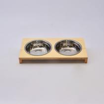 Comedouro Duplo para Pets em Madeira e Tigela de Inox