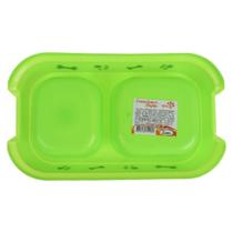 Comedouro Duplo Plástico Verde para Cachorro e Gato Tigela de Ração e Água Pet 23cm