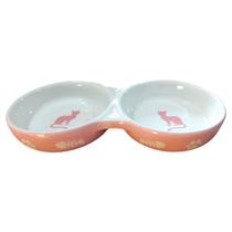 Comedouro Duplo Porcelana Importado 150 ml Gato - Rosa