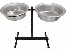 Comedouro Duplo Pote Para Ração Regulável Alto Grande