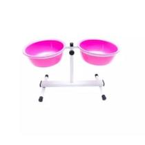 Comedouro Duplo Regulável Para Cães Médios Rosa 800 ml