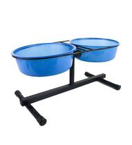 Comedouro Duplo Regulável Tigelas Azul para Cães - Pet Injet