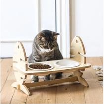 Comedouro E Bebedouro Com Ajuste De Altura Para Gatos- Mdf Comedouro E Bebedouro Com Ajuste De Altura Para Gatos- Mdf