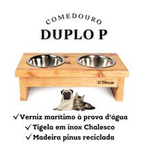 Comedouro e Bebedouro de Madeira Dipinus com 2 Tigelas Inox Para Cães e Gatos Duplo Pequeno - D'Pinus