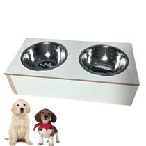 Comedouro e Bebedouro Duplo Suspenso Elevado para Cachorro e Gato com Tigela MDP Branco