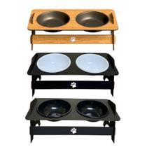 Comedouro e Bebedouro em MDF Diversas Cores Com 2 Tigelas Para Cães e Gatos