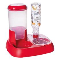 Comedouro e Bebedouro Pet Automático Pote De Alimentação Para Cães e Gatos Porta Ração Com Bebedouro 1 Litro Para Cachorro Unissex Cor Vermelho Plasútil