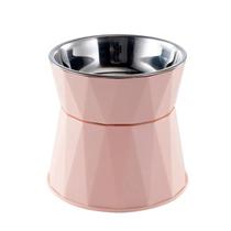 Comedouro elevado com tigela de inox e estilo geométrico para pets - Modelo Milano Rosa