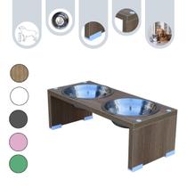 Comedouro Elevado Duplo Gato Cachorro Pet MDF Nick Amadeirado - Inox