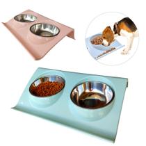 Comedouro elevado duplo para cães e gatos c/ tigela inox