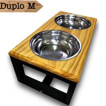 Comedouro Elevado Duplo Para Cães - Tamanho M Cor:Madeira Comedouro Elevado Duplo Para Cães - Tamanho M Cor:Madeira