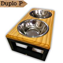 Comedouro Elevado Duplo Para Cães - Tamanho P Cor:Madeira