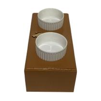 Comedouro Elevado Duplo Para Marrom Gatinho Madeira Pinus Tigela Porcelana 320ml Tam Pp Sivas Pet