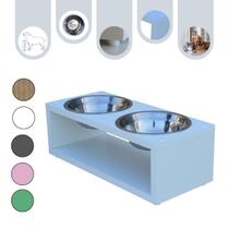 Comedouro Elevado Duplo Pet Gato Cachorro Mdf Luke - Inox - Branco