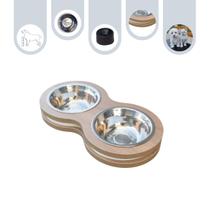 Comedouro Elevado Duplo Pet MDF Cães E Gatos - Inox