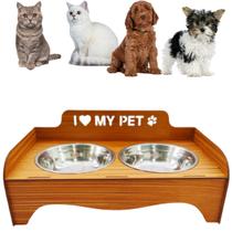 Comedouro Elevado Ergonômico Para Cão e Gato I Love My Pet Com Duas Tigelas Inox - MagicBox