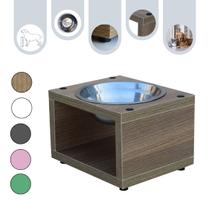Comedouro Elevado Gato Cachorro Pet MDF Luke Amadeirado - Inox